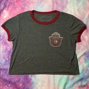 Smokey The Bear Gray and Red Crop Top